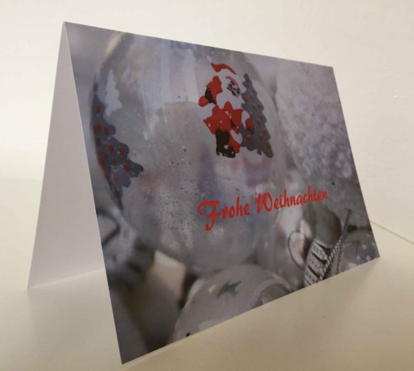 Weihnachtskarte Kugel weiß mit Motiv
